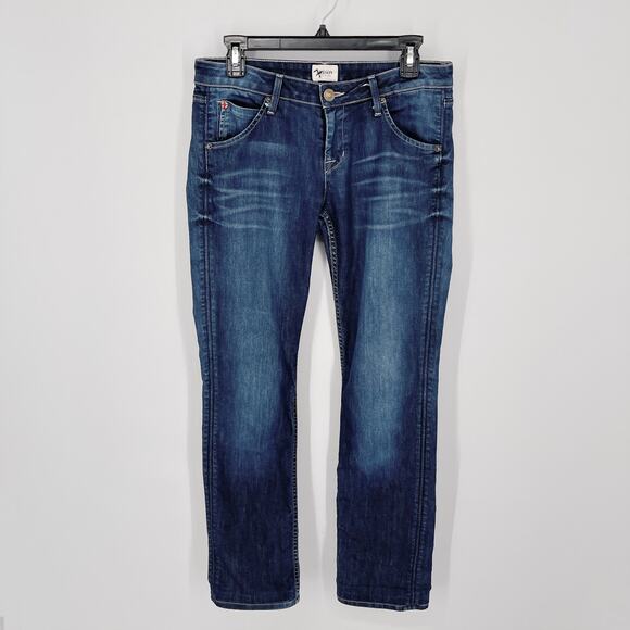 Hudson Jeans Sz 28 Dark Wash 5 Pocket HEMMED Back Flap Pocket Style W429DKC - Picture 1 of 9